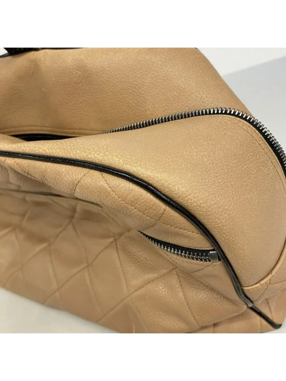 Chanel Boston Bag Sports Leather Brown Silver